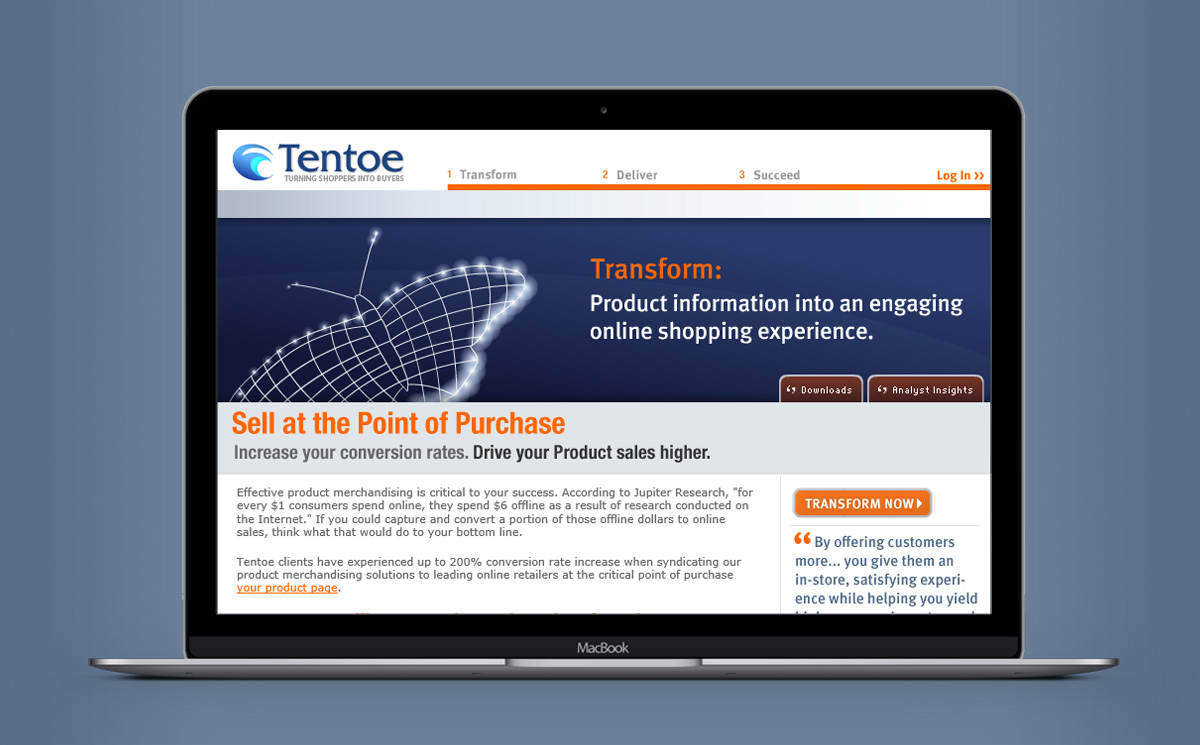 screenshot of the homepage of the website of the Tentoe company